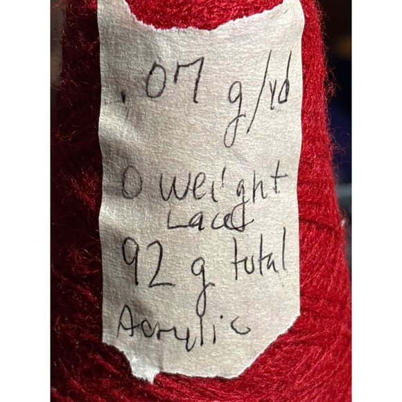 Red Acrylic Yarn Cone Lace 92g .07 g / yd - Picture 2 of 2